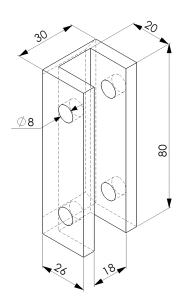 Geleideschoen-inzetstukken speciale profielen 18 mm, 30×80×26 mm (ACLATHAN)