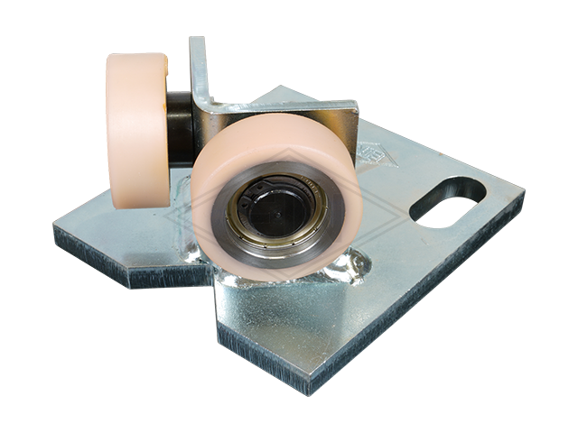 Rolgeleider GGW 5, 125 x 115 x 72 mm, voor tegen weight, voor haaks rail housing spec. staal verzinkt 2 x rollen ø 50 x 18 mm, hole spacing 80,5 mm