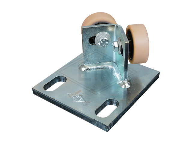 Rolgeleider GGW 5, 125 x 115 x 72 mm, voor tegen weight, voor haaks rail housing spec. staal verzinkt 2 x rollen ø 50 x 18 mm, hole spacing 80,5 mm