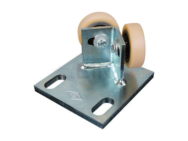 Rolgeleider GGW 6, 125 x 115 x 72 mm, voor tegen weight, voor haaks rail housing spec. staal verzinkt 2 x rollen ø 60 x 18 mm, hole spacing 80,5 mm