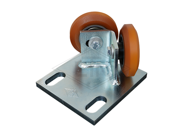 Rolgeleider GGW 7, 125 x 115 x 72 mm, voor tegen weight, voor haaks rail housing spec. staal verzinkt 2 x rollen ø 75 x 20/10 mm, hole spacing 80,5 mm