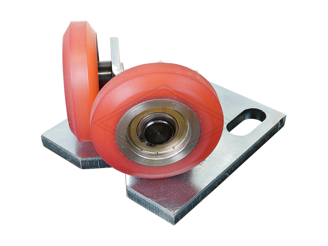 Rolgeleider GGW 8, 125 x 115 x 72 mm, voor tegen weight, voor haaks rail housing spec. staal verzinkt 2 x rollen ø 75 x 20/10 mm, hole spacing 80,5 mm