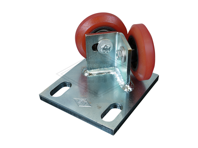 Rolgeleider GGW 8, 125 x 115 x 72 mm, voor tegen weight, voor haaks rail housing spec. staal verzinkt 2 x rollen ø 75 x 20/10 mm, hole spacing 80,5 mm