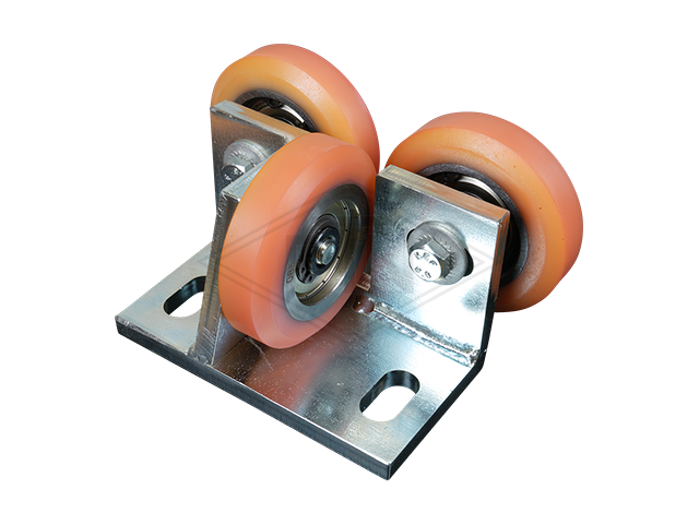 Rolgeleider GG, 115 x 65 x 85 mm, voor tegen weight, housing spec. staal verzinkt 3 x rollen ø 70 x 20/12 mm