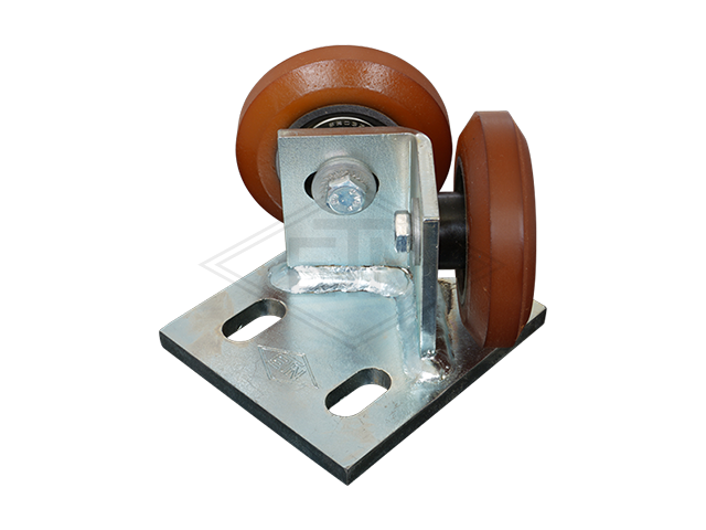 Rolgeleider GGW 4, 100 x 90 x 70 mm, voor tegen weight, voor haaks rail housing spec. staal verzinkt 2 x rollen ø 75 x 20/10 mm, hole spacing 50 mm