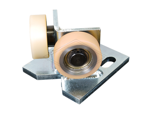 Rolgeleider GGW 1, 100 x 90 x 70 mm, voor tegen weight, voor haaks rail housing spec. staal verzinkt 2 x rollen ø 50 x 18 mm, hole spacing 60 mm