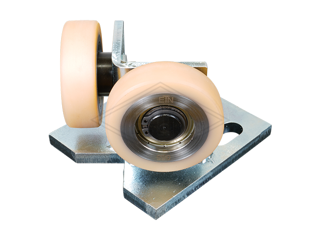 Rolgeleider GGW 2, 100 x 90 x 70 mm, voor counterweight, voor haaks rail housing spec. staal verzinkt 2 x rollen ø 60 x 18 mm, hole spacing 60 mm