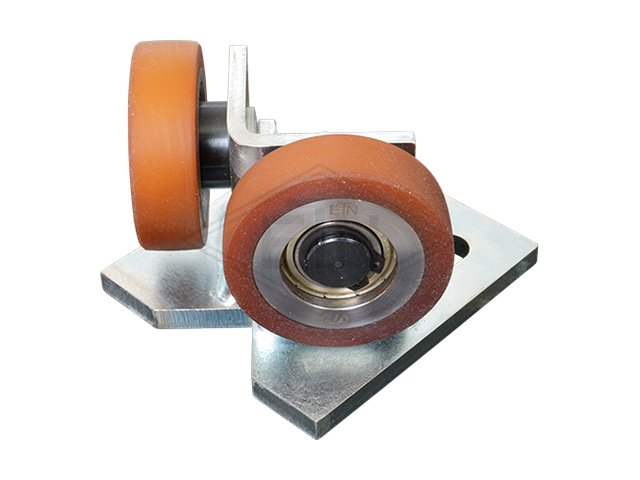 Rolgeleider GGW 2, 100 x 90 x 70 mm, voor tegen weight, voor haaks rail housing spec. staal verzinkt 2 x rollen ø 60 x 18 mm, hole spacing 50 mm