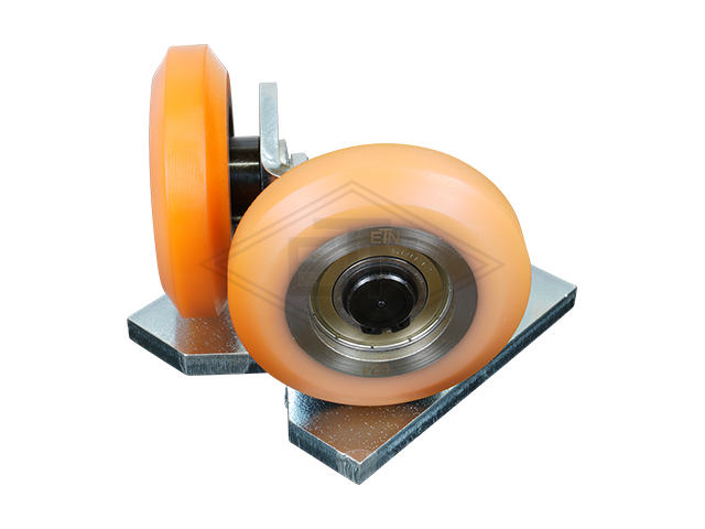 Rolgeleider GGW 3, 100 x 90 x 70 mm, voor tegen weight, voor haaks rail housing spec. staal verzinkt 2 x rollen ø 75 x 20/10 mm, hole spacing 60 mm