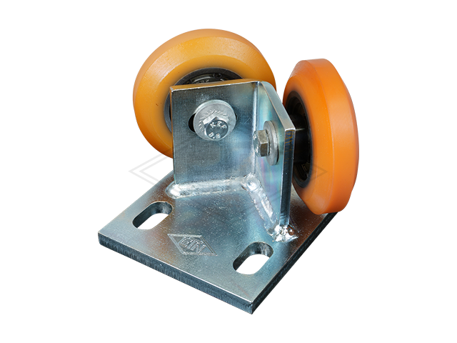 Rolgeleider GGW 3, 100 x 90 x 70 mm, voor tegen weight, voor haaks rail housing spec. staal verzinkt 2 x rollen ø 75 x 20/10 mm, hole spacing 60 mm