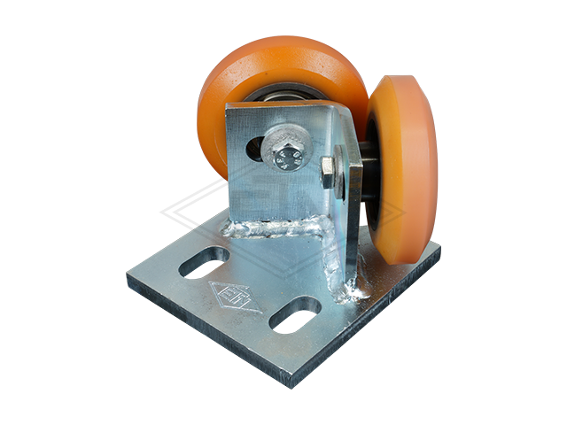 Rolgeleider GGW 3, 100 x 90 x 70 mm, voor tegen weight, voor haaks rail housing spec. staal verzinkt 2 x rollen ø 75 x 20/10 mm, hole spacing 50 mm