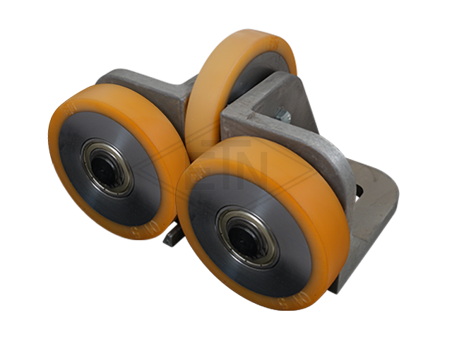 Rolgeleider FK 1, 190 x 115 x 100 mm, voor cabin, housing spec. alu, 2 x rollen ø 100/20 x 25 mm, 1 x rol ø 100/15 x 20 mm, cores staal