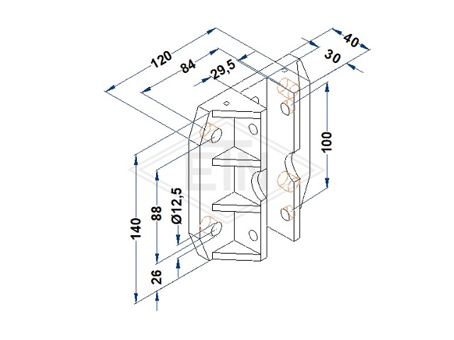Geleiderhouder HSM-GG 140, 140 x 120 x 40 mm, zwart out van GGG 40, voor inzetstukken EM 5 - 20 mm