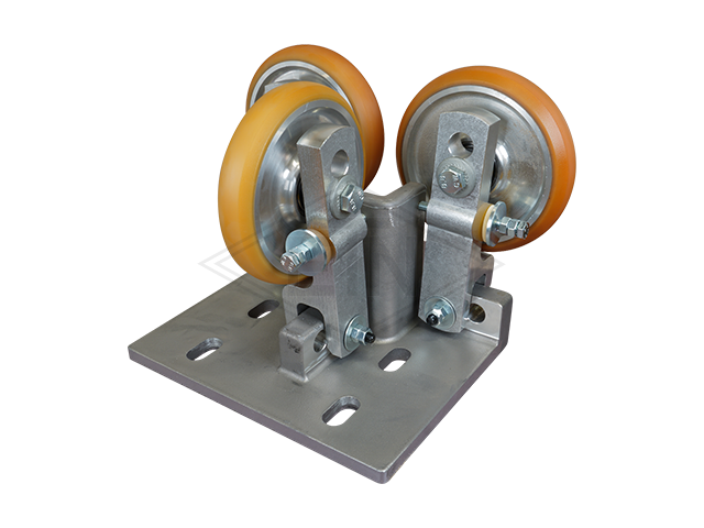 Spring-loaded rolgeleider RFG 2, 260 x 228 x 175 mm, housing spec. aluminium 3 x rollen ø 150/20 x 30 mm