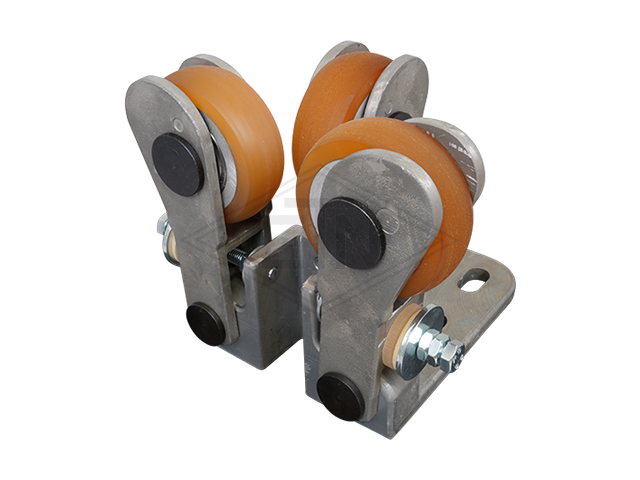 Spring-loaded rolgeleider RFGK 1, housing spec. aluminum, 3 x rollen ø 75/20 x 25 mm, rollen damped, spherical