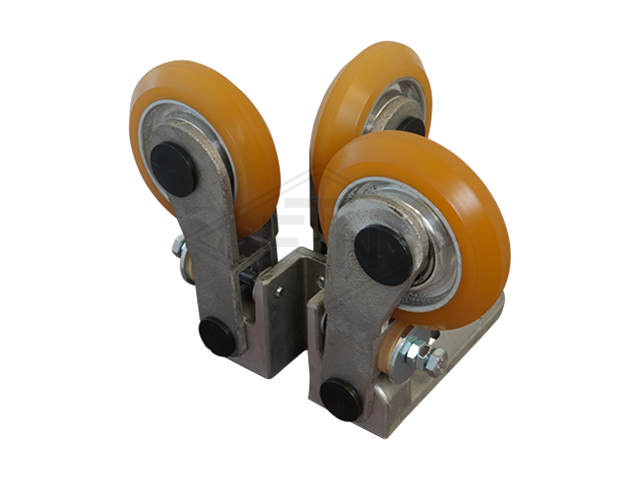 Spring-loaded rolgeleider RFGK 2-A, housing spec. aluminium 3 x rollen ø 100/20 x 25 mm, chamfered on both sides, rollen damped, spherical