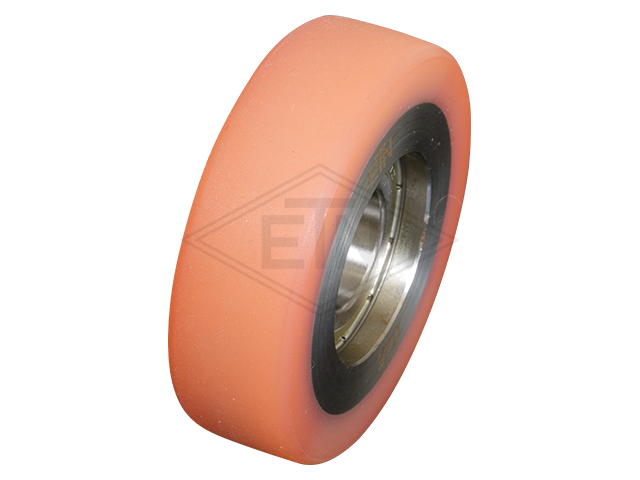 Rolgeleider voor MAN-counterweight, 120 x 75 x 55 mm, trestle staal powder coatet, 2 x rollen ø 60 x 18 mm, 1 x rol ø 50 x 15 mm
