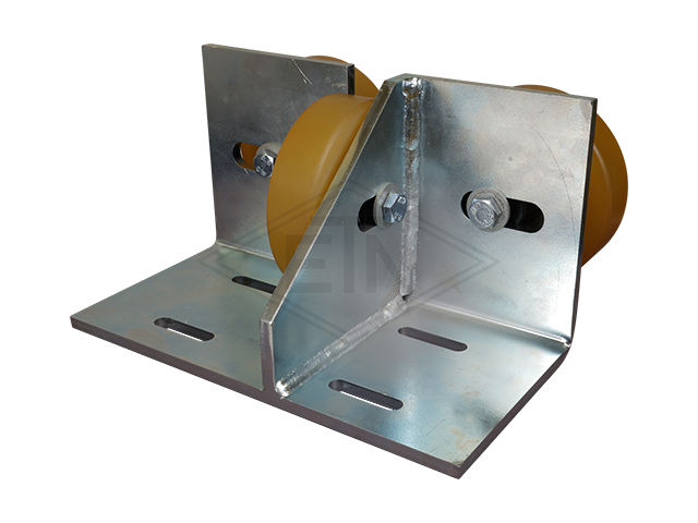 Rolgeleider voor rond rail ø 45-70 mm, 3 rollen ø 118 x 32 mm, VU 80°
