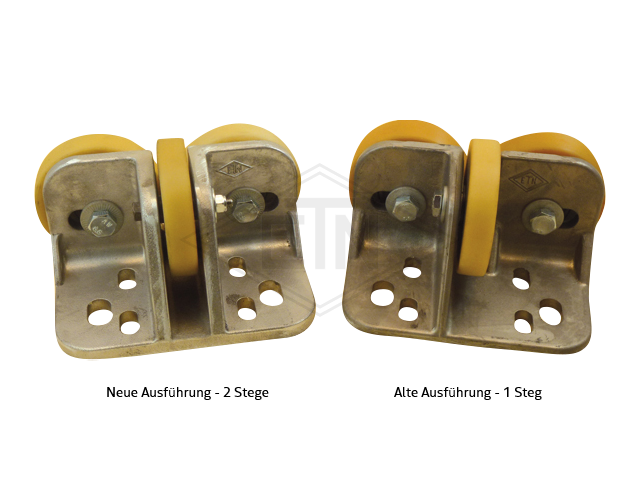 Rolgeleider FK-AL 1-S, voor cabin, housing spec. alu 190 x 115 x 100 mm, 2 x rollen ø 100/20 x 25 mm, 1 x rol ø 100/15 x 20 mm, cores aluminium