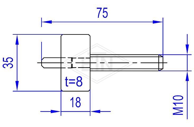 Deurgeleider 35 x 8 x 18 mm, ETN ® -HM-1000, incl. bouten M10 x 75 mm, met 2 moer en 2 plates