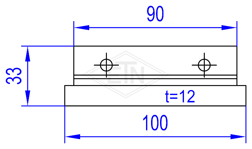 Deurgeleider 100 x 12 x 33/11,2 mm, binnen part staal verzinkt slider ETN ® -HM-1000, 2 x tegen bores ø 6,5 mm