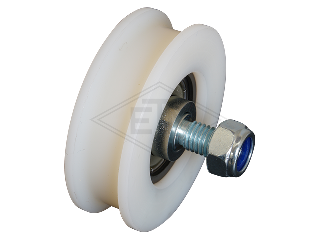 As voor deurrol M8/ø10 x 34 mm, centrisch SW 17 mm, verzinkt inclusief 2 x distance-ring + zeskant bouten M8, self-locking, suiitable voor deurrol item nr.: 456246