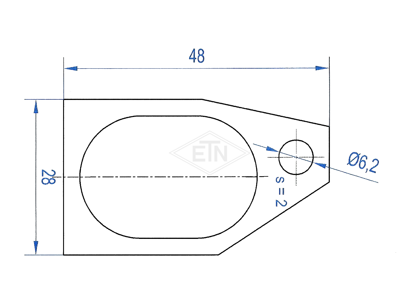 Beugel POM voor bar S8 + S12, 48 x 28 x 2 mm