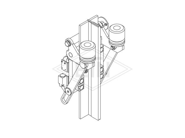 Pit-Save met electromechanical engagement en disengagement, incl. monitoring switch, voor rail T-70