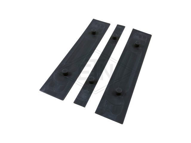 Set van 3 sliding geleiders consisting of: 2 inzetstukken 180 x 38 x 3/11 mm, 1 inzetstuk 180 x 17 x 3/11 mm, 2 retaining studs ø 8 x 8 mm on de back, Materiaal ETN ® -HM 1000
