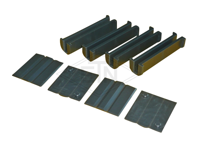 Set van geleider schoenen inzetstukken 130 x 29x 32,5 mm, consisting van ETN ® -HM-100, 4 x pieces van art. n°. 718341H09, smooth voor rail 9 mm, smooth