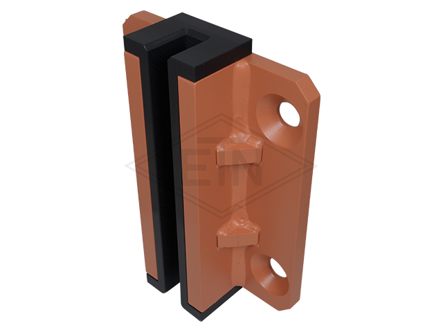 Führungseinheit 190 x 160 x 52 mm, St-PE, Schwerlast, für 16 mm Schiene, bestehend aus Stahl-Führungsschuh und Einlage mit Bund, für 16 mm Schienenkopfbreite