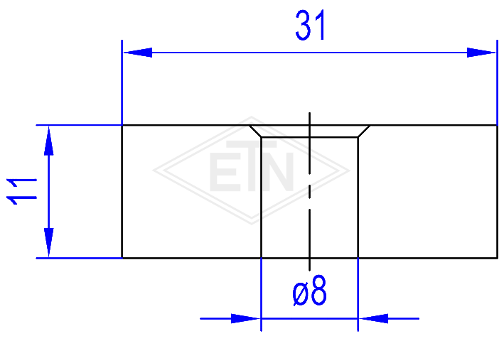 Deurgeleider 31 x 11 x 11 mm, ETN ® -HM-1000, drill ø 8 mm