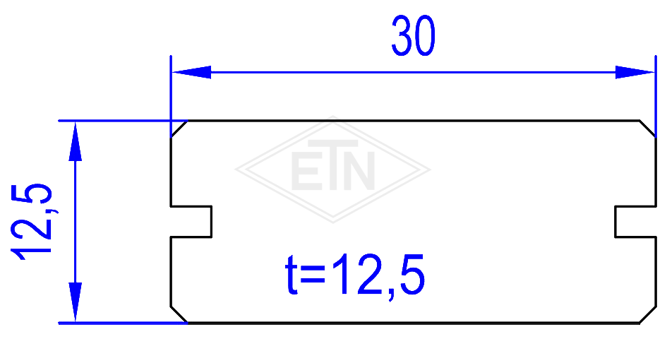 Deurgeleider 30 x 12,5 x 12,5 mm, 2 x groef zijdelings Materiaal ETN ® -HM-1000