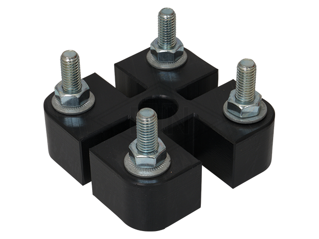 Geleideschoen PE 75 x 75 x 25 mm, ETN ® -HM 1000, voor rail 5, 8, 9 en 16 mm, 4 holes ø 15/8 mm, 1 hole ø 15,5 mm in de middle, incl. cylinder head schroeven M8 DIN-EN-ISO 4762