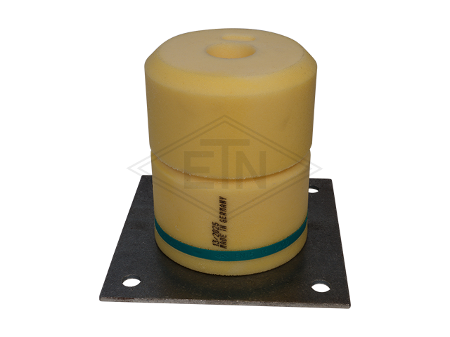 Liftbuffer EN5, ø 125 x 150 mm, met vierkant staal plaat volgens EN 81-1 / 2, zonder CE mark **Note: This liftbuffer may be used in elevators operating within de EU only as a spare par...