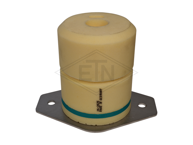 Liftbuffer EN5, ø 125 x 150 mm, met oval staal plaat volgens EN 81-1/2, zonder CE mark **Note: This liftbuffer may be used in elevators operating within de EU only as a spare part van