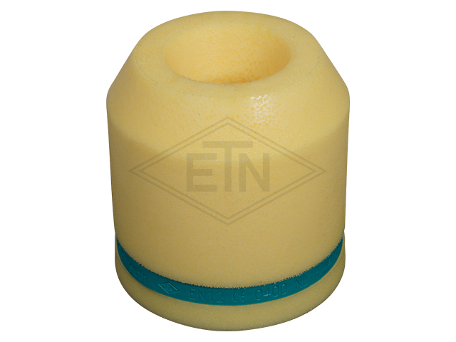 Liftbuffer EN 12, ø 100 x 100 mm, met foamed in rond perforated sheet en marking volgens EN 81-20/50 (lift directive 2014/33/EU)