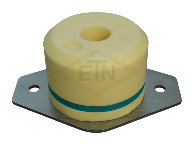 Liftbuffer EN 13, ø 125 x 80 mm, met oval staal plaat en marking volgens EN 81-20/50 (lift directive 2014/33/EU)