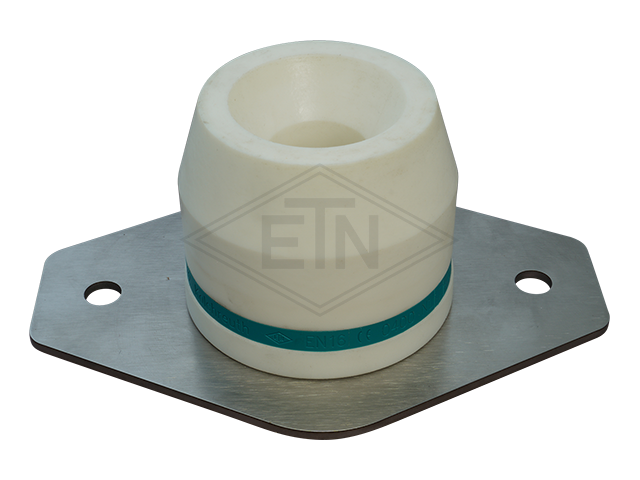 Liftbuffer EN 16, ø 100 x 80 mm, met oval staal plaat en marking volgens EN 81-20/50 (lift directive 2014/33/EU)