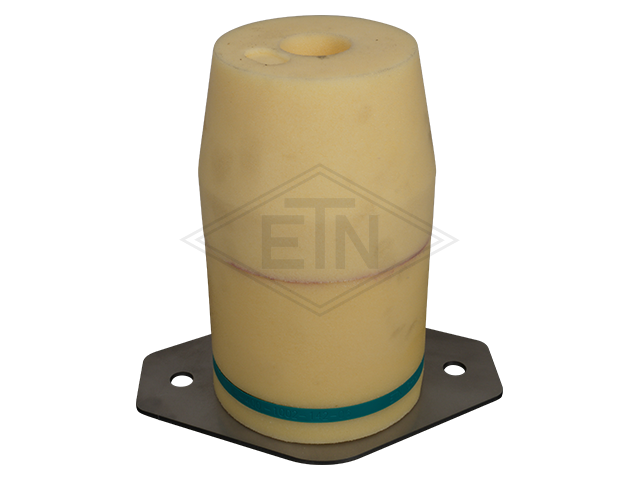 Liftbuffer EN 17, ø 125 x 200 mm, met oval staal plaat en marking volgens EN 81-20/50 (lift directive 2014/33/EU)