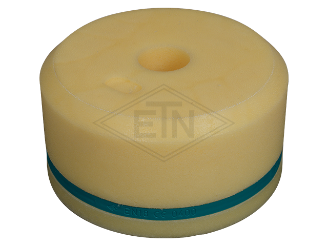 Liftbuffer EN 18, ø 165 x 80 mm, met foamed in rond perforated sheet en marking volgens EN 81-20/50 (lift directive 2014/33/EU)