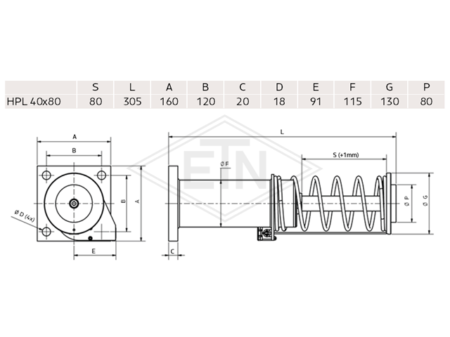 Hydraulic buffer H11, ø 40 x 80 mm, hoogte 305 mm, hydraulic system met switch voor lifts up tot 1,0 m/s nominal speed, volgens EN 81 - 20/50 : 2014, EN 81 - 1/2 1998+A3; 2009 met operation ...