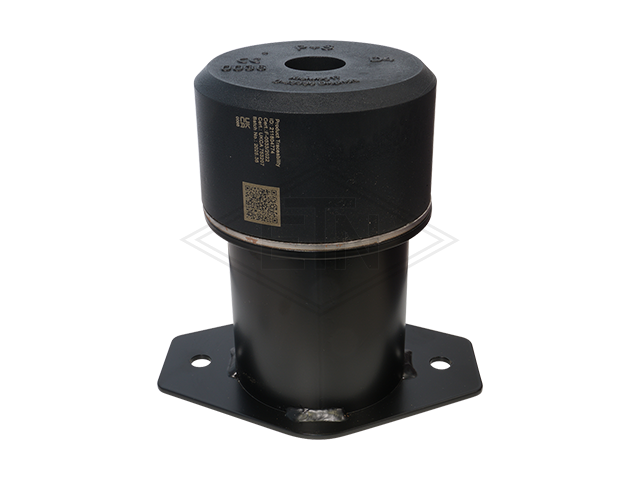 Liftbuffer ø 140 x 210 mm total hoogte met oval base plaat consisting van a liftbuffer D4, ø140 x 80 mm volgens EN 81 - 20/50 (Annex 2014/33/EU) met 4 mm staal plaat en buffer distance p...