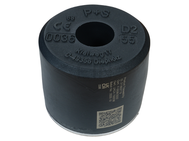 Liftbuffer D2-55, ø 100 x 80 mm, met staal plaat volgens EN 81-20/50 (lift directive 2014/33/EU)
