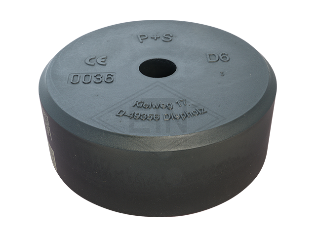 Liftbuffer D6, ø 220 x 80 mm, met staal inzetstuk volgens EN 81-20/50 (lift directive 2014/33/EU)