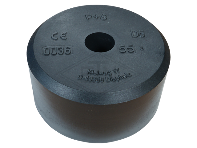 Liftbuffer D5-55, ø 165 x 80 mm, met staal inzetstuk volgens EN 81-20/50 (lift directive 2014/33/EU)