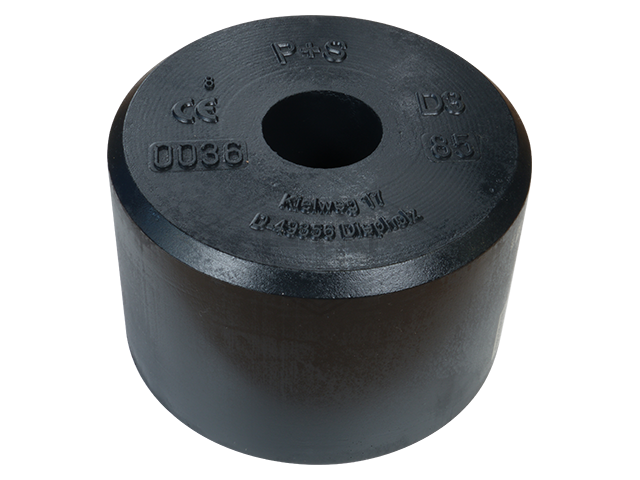 Liftbuffer D3-85, ø 125 x 80 mm, met staal inzetstuk volgens EN 81-20/50 (lift directive 2014/33/EU)