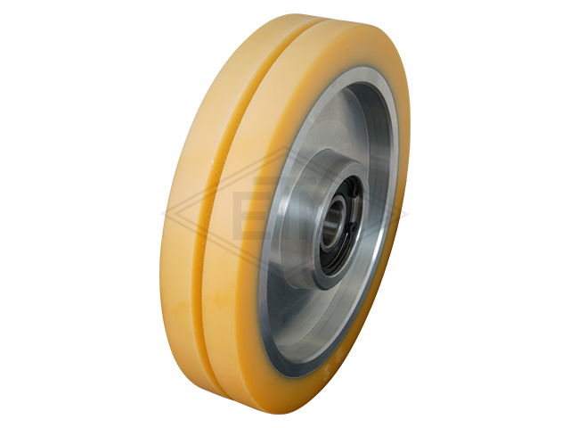Rol VAL ø 180/20 x 40/35 mm VU 93° / aluminum-core, distance-ring, cilindrisch bekleding met groef breedte van de groef 5 mm