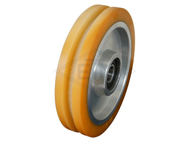 Rol VAL ø 180/20 x 40/35 mm VU 93° / aluminum-core, distance-ring, cilindrisch bekleding met groef breedte van de groef 12 mm