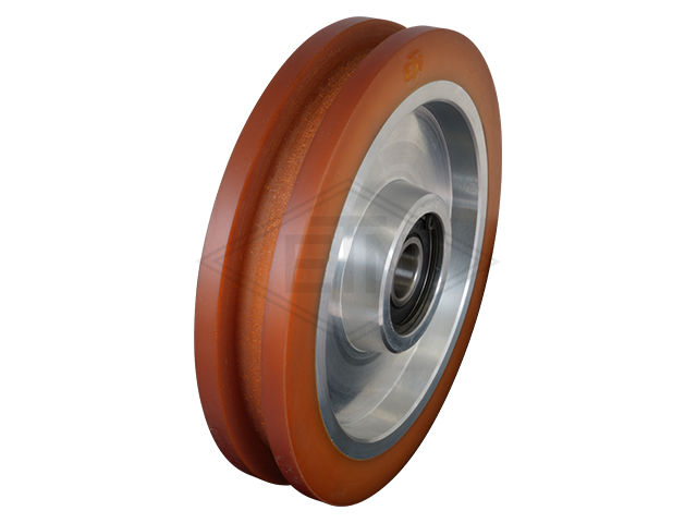 Rol VAL ø 180/20 x 40/35 mm VU 93° / aluminum-core, distance-ring, cilindrisch bekleding met groef breedte van de groef 16 mm